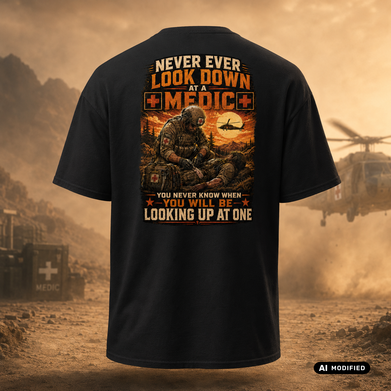 EU AI label - "Never look down on a Medic" Premium T-Shirt