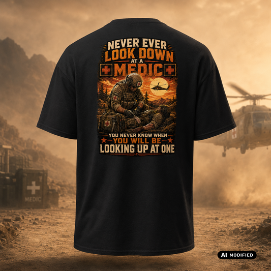 EU AI label - "Never look down on a Medic" Premium T-Shirt