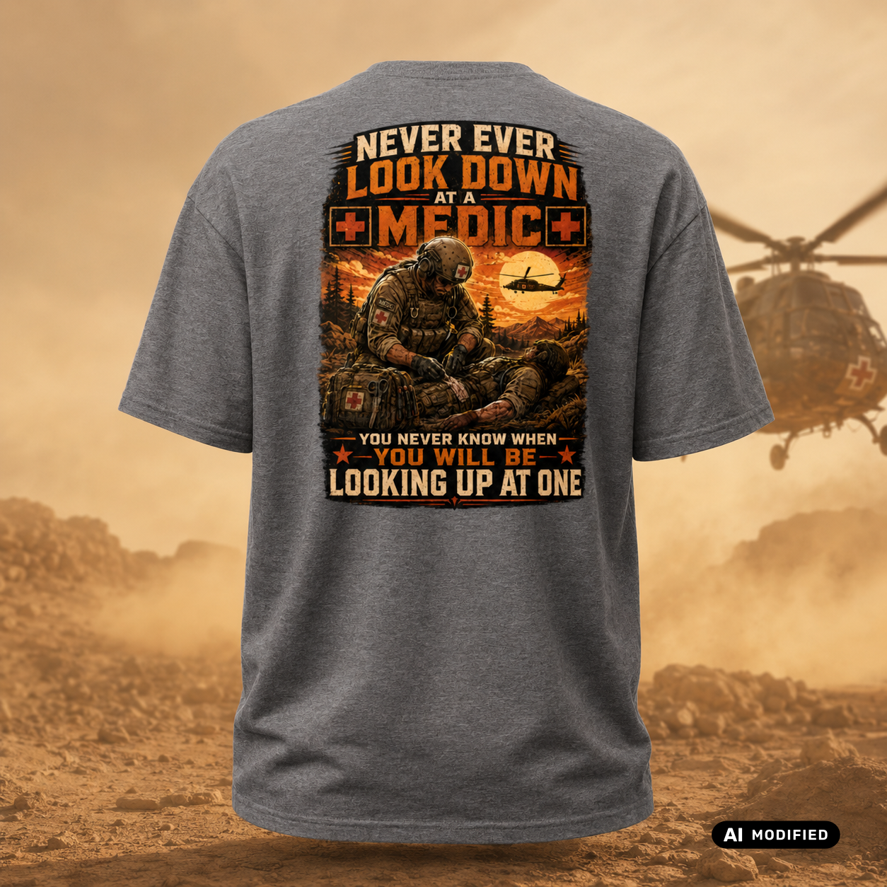 EU AI label - "Never look down on a Medic" Premium T-Shirt