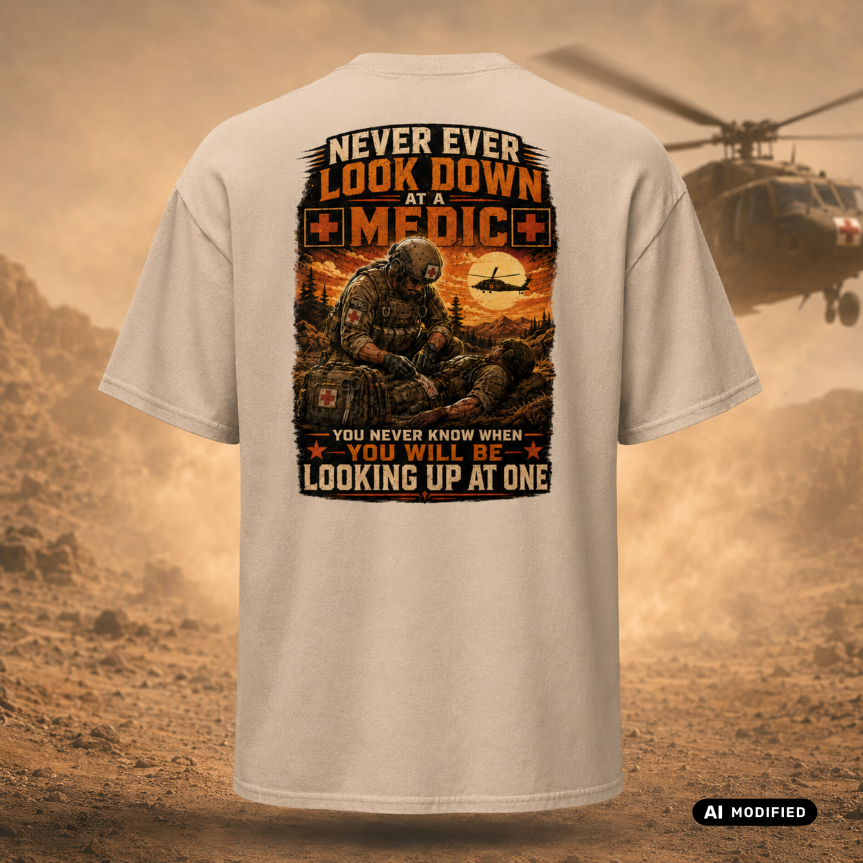 EU AI label - "Never look down on a Medic" Premium T-Shirt