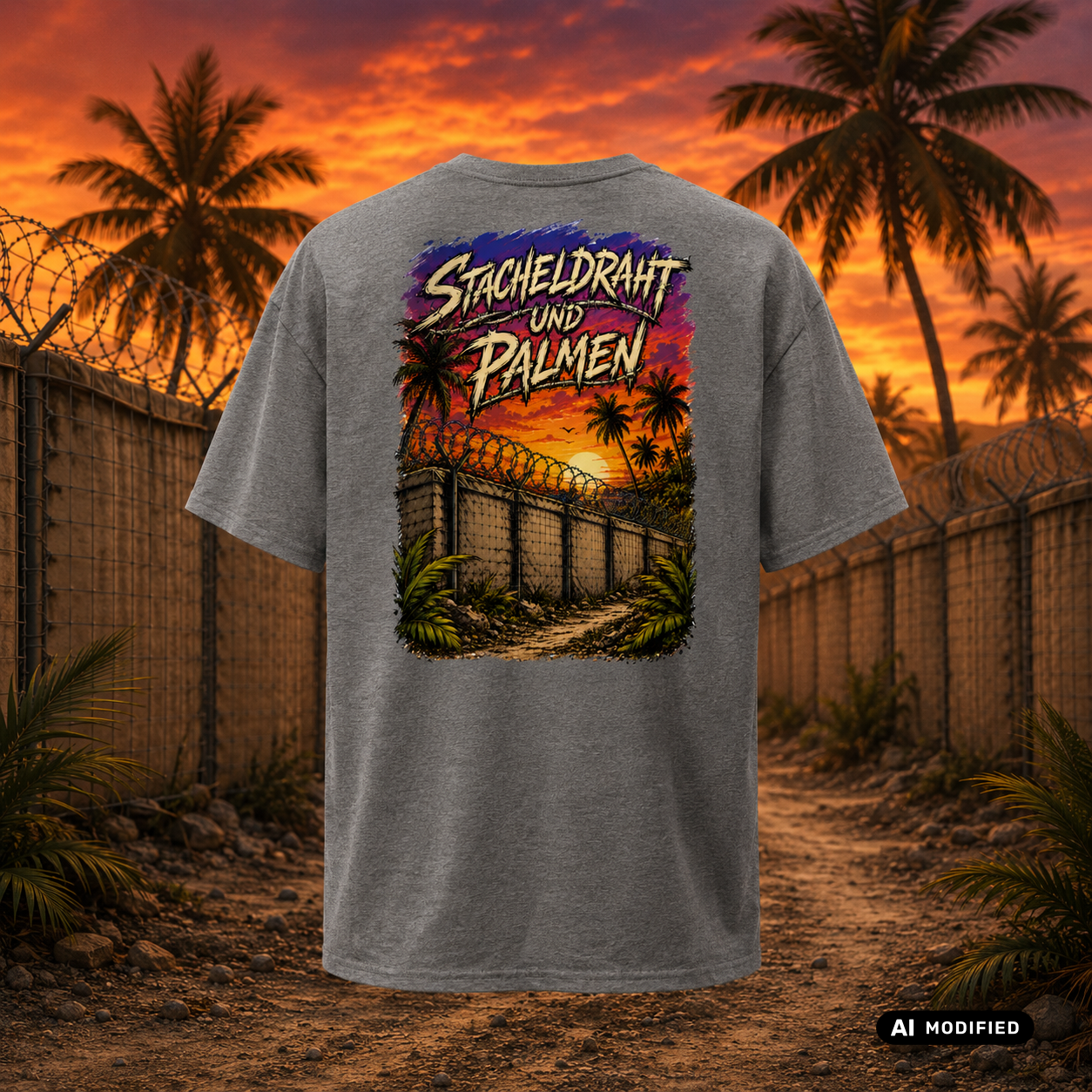 EU AI label - "Stacheldraht und Palmen" Premium T-Shirt