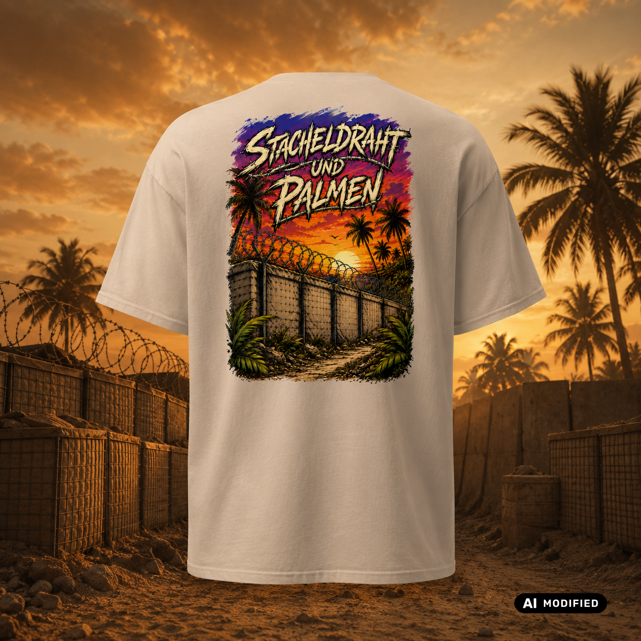EU AI label - "Stacheldraht und Palmen" Premium T-Shirt